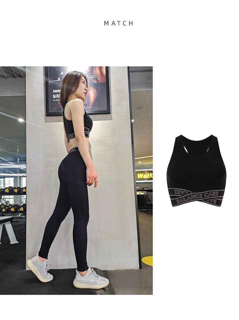 2 Pieces Set Women Workout Clothes Yoga Set With Letters Gym Clothing Athletic Sports Suit High Impact Bra Hip Up Leggings Suits|Yoga Sets|