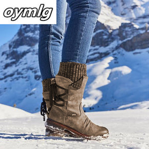 2020 Women Winter Mid Calf Boot Flock Winter Shoes Ladies Fashion Snow Boots Shoes Thigh High Suede Warm Botas Zapatos De Mujer|Mid-Calf Boots|
