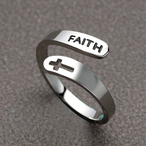 Jewelry faith adjustable Rings&Stainless Steel Rings For Women vintage cross letter round on fingers