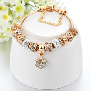 Fashion gold heart Bracelets&Bangles For Women Pulseira Feminina Charm Crystal Jewelry Trendy Bracelet