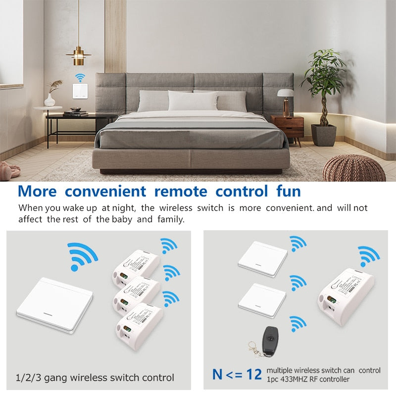 433Mhz Smart Light Switch LED Push Button Switch Universal Wireless Remote Control AC90~250V 10A 1CH Relay controller for Lamp|Switches|