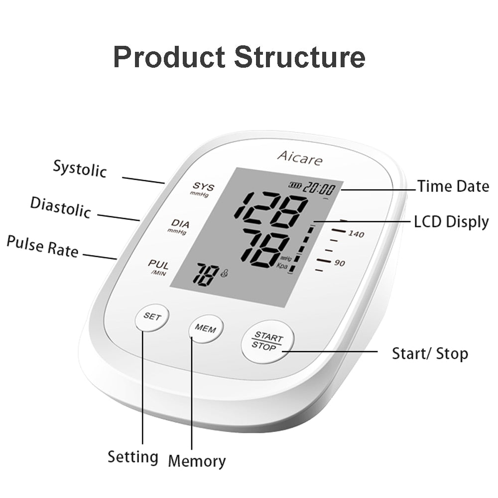 AICARE Digital Arm Blood Pressure Monitor Electronic Sphygmomanometer Medical Pressure Meter Gauge Device Cuff Pulse Health Care|Blood Pressure|