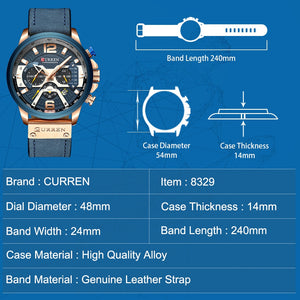 CURREN Casual Sport Watches for Men Blue Top Brand Luxury Military Leather Wrist Watch Man Clock Fashion Chronograph Wristwatch|Quartz Watches|