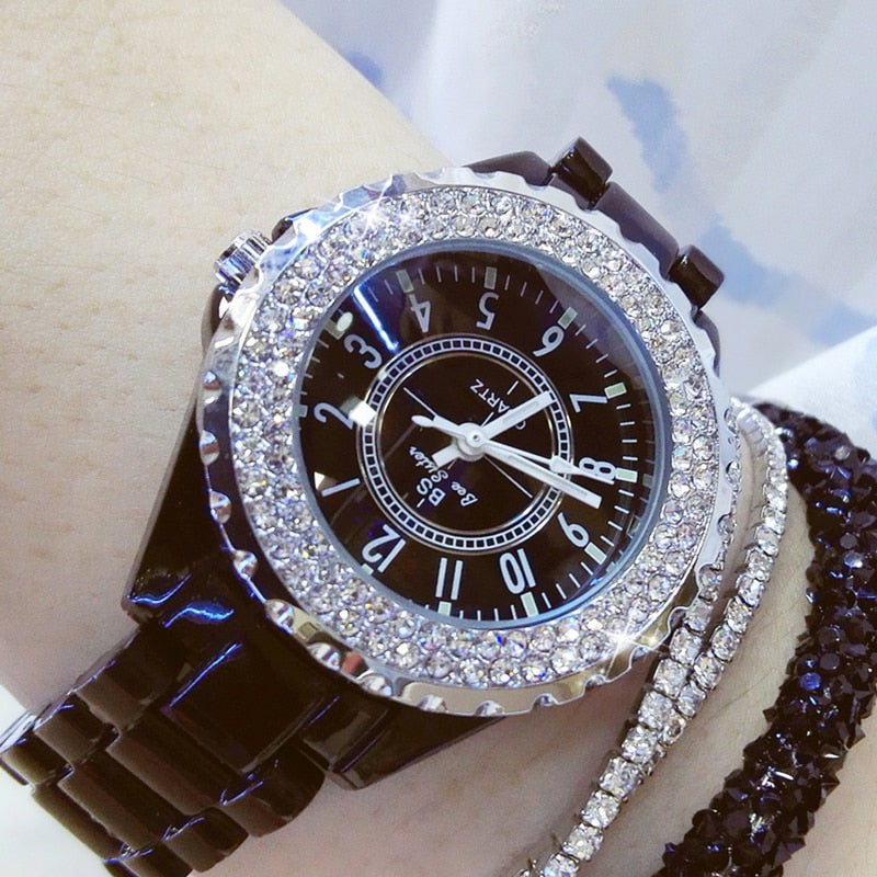 Diamond Watches Woman 2019 Famous Brand Black Ceramic Watch Women Strap Women's Wristwatch Rhinestone Women Wrist Watches 2019|Women's Watches|