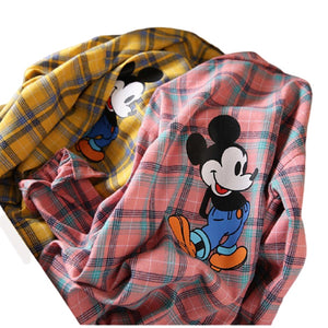 Disney Mickey Mouse Spring and Autumn Woman Wild Simple Plaid Blouses Shirts Retro Print Casual fashion Shirt|Blouses & Shirts|