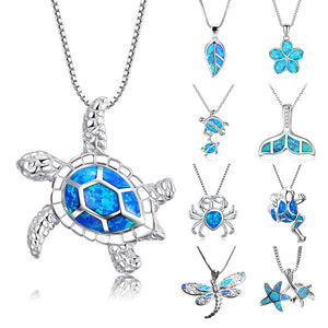 FDLK Hot New Arrival Cute Ocean Beach Jewelry Blue Opal Sea Turtle 1PC Allergy Free Adjustable Pendant Necklace|Pendants|