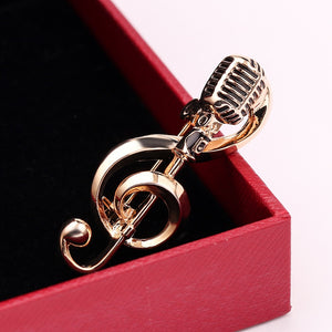 Gold Color Microphone Music Note Brooches Enamel Pin For Women Men
