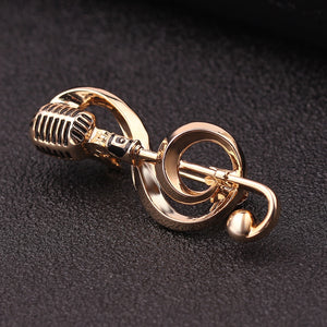 Gold Color Microphone Music Note Brooches Enamel Pin For Women Men