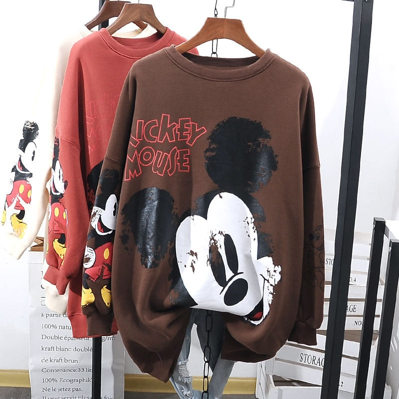 Hot Disney Cartoon Woman Fashion Mickey Mouse Fall/Winter Edition Round Neck Printing Loose Pullover Sweater Clothing|Pullovers|