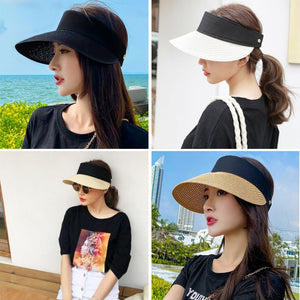Magic Tape Panama Women Straw Hat Empty Top 2020 Women's Summer Hat Sun Protection Outdoor Sports Fishing Beach Chapeau MZ010|Women's Sun Hats|