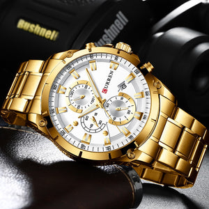 Men Watches Top Brand Luxury Curren Gold Quartz Watch Men 2020 Waterproof Chronograph Golden Male Wristwatch Relogio Masculino|Quartz Watches|