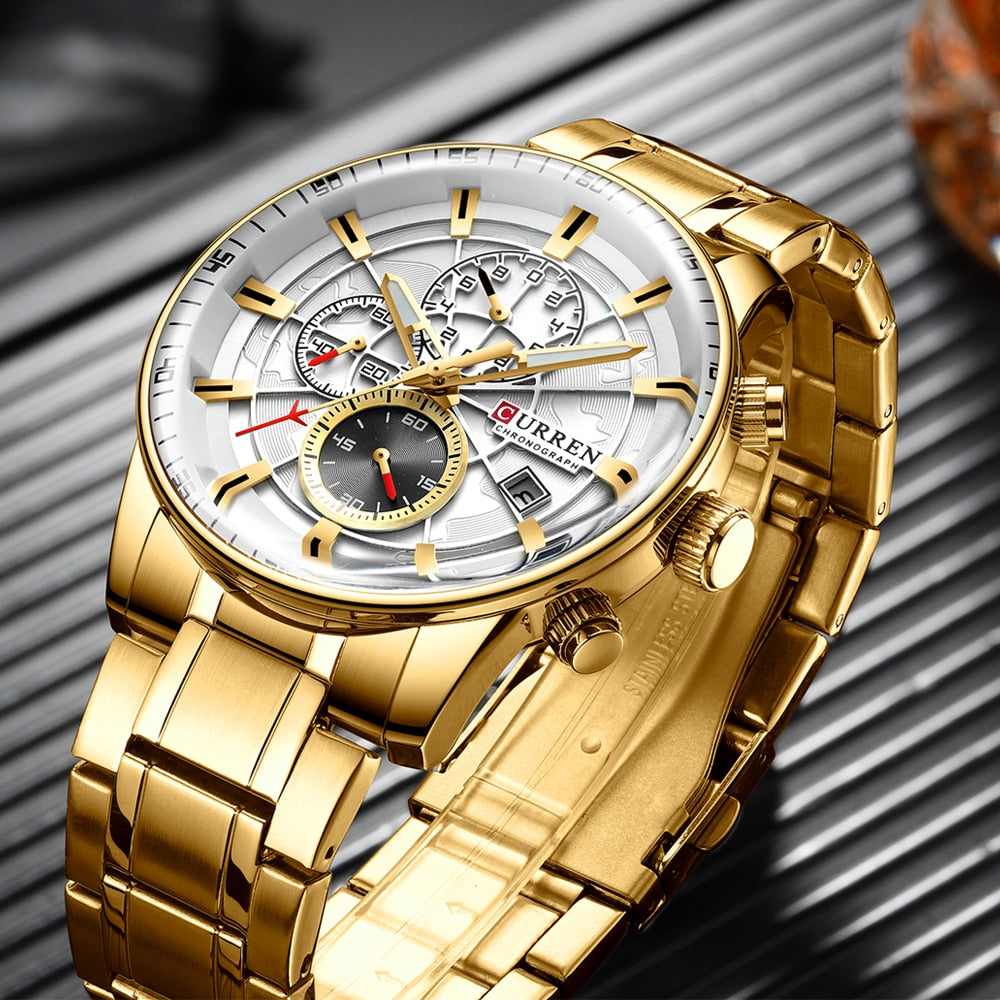 Mens Watches CURREN New Fashion Stainless Steel Top Brand Luxury Casual Chronograph Quartz Wristwatch for Male|Quartz Watches|