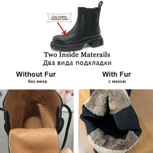RIZABINA Ins Real Leather Women Ankle Boots Fashion Platform Warm Fur High Heel Winter Shoes Woman Casual Footwear Size 35 42|Ankle Boots|