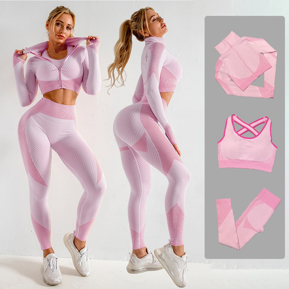 Seamless Women Yoga Set Gym Clothing LongSleeve Crop Top High Waist Leggings Workout Sportswear Fitness Sport Suit Yoga Clothing|Yoga Sets|