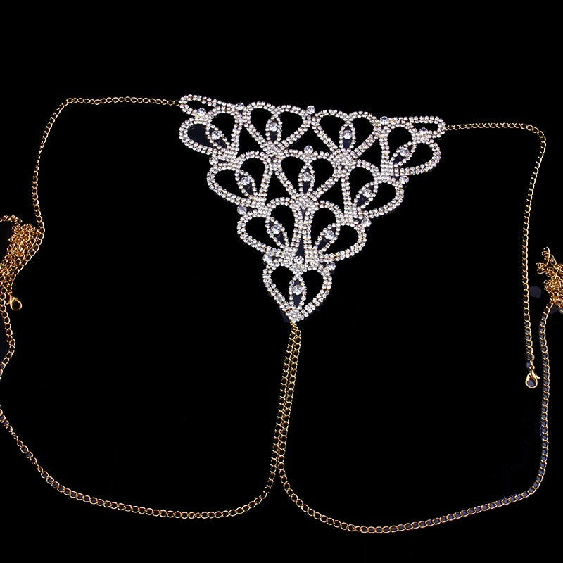 Sexy Yellow Gold Flower Crystal Thong Panties for Women Jewellery  Rhinestone Body Chain Underwear Jewelry Waist Chain