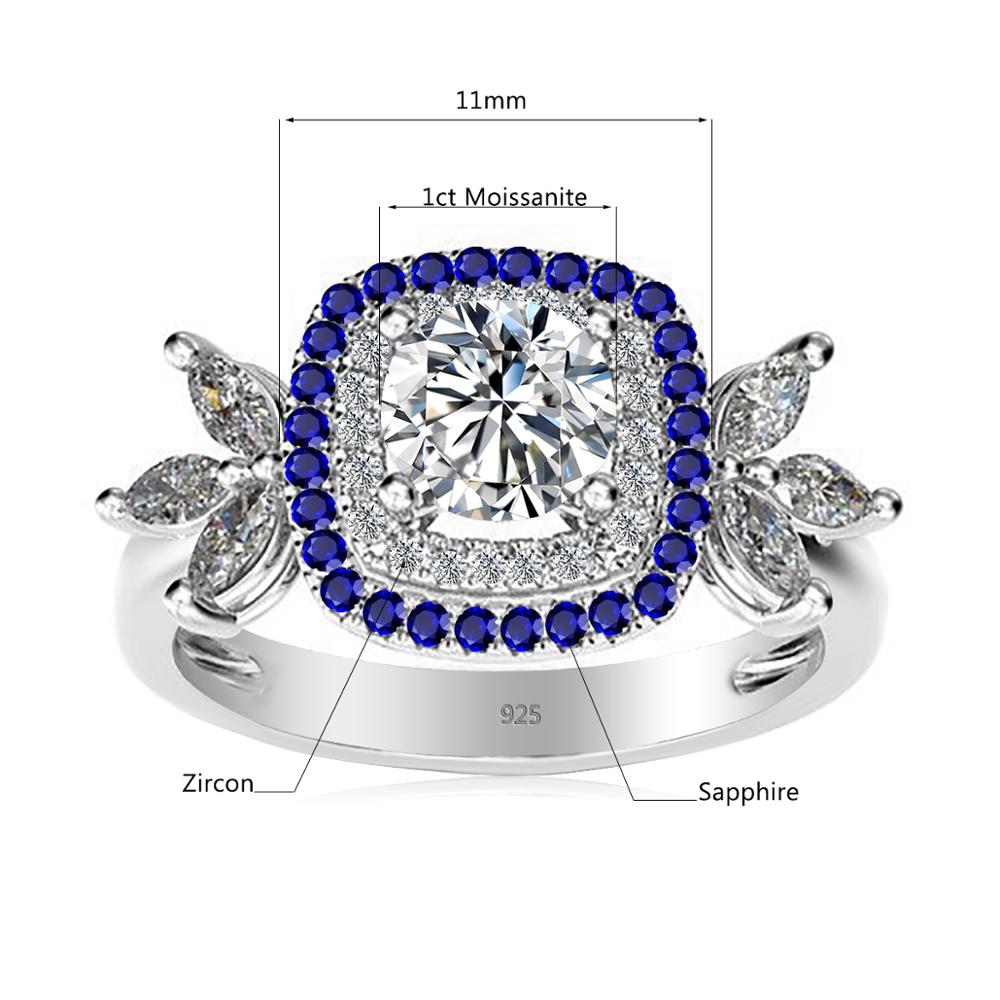 Moissanite Ring Diamond Eternity Sterling Silver Rings Wedding With Sapphire