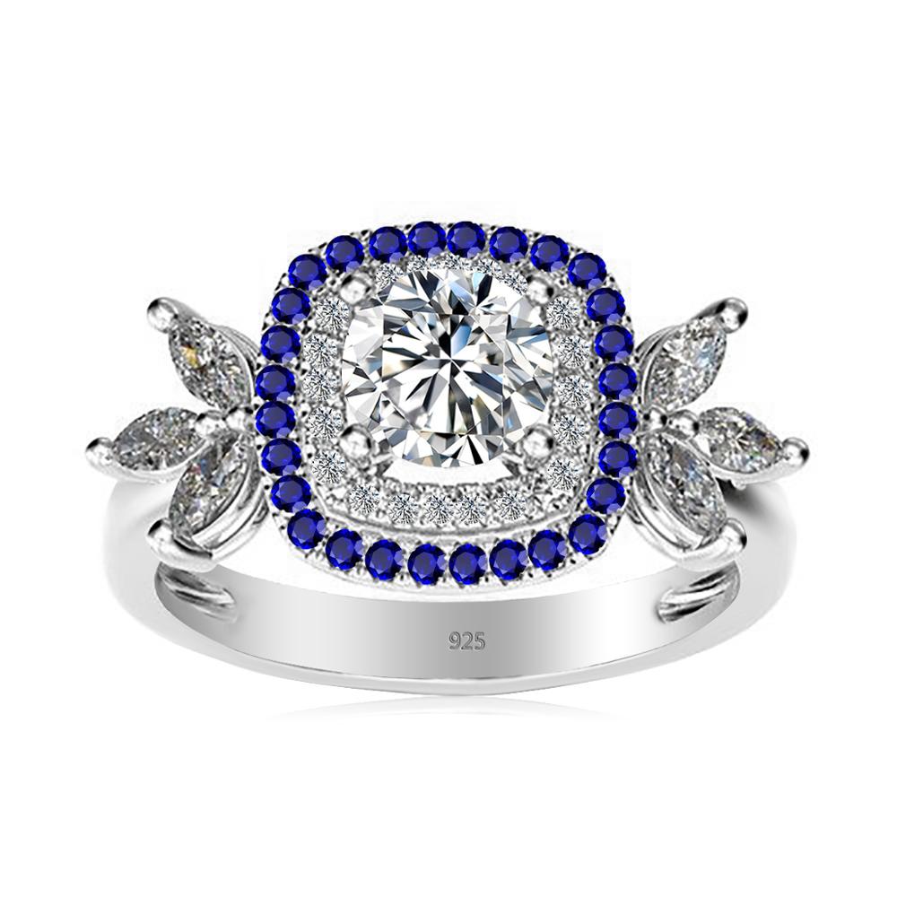 Moissanite Ring Diamond Eternity Sterling Silver Rings Wedding With Sapphire