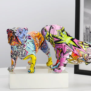 creative Colorful English bulldog figurines Modern Graffiti art home decorations