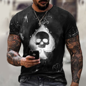 Men's T shirt New Short Sleeve T Shirt Summer 2021 Mens Clothing Casual Ace Spades Card Letters Print Loose Tops T shirt For Men|T-Shirts|