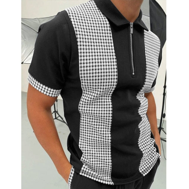Summer New Men Polo Shirt Short Sleeve Oversized Loose Zipper Color Matching Clothes Luxury Male Tee Shirts Top U.S. Yards|Polo|