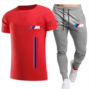 2021New BMW M Men's Summer Leisure Sets T Shirt+pants Two Pieces Casual Tracksuit Male Sportswear Gym Brand Clothing Sweat Suit|Men's Sets|