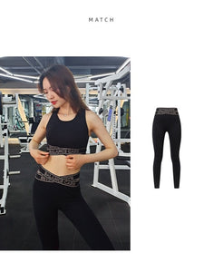 2 Pieces Set Women Workout Clothes Yoga Set With Letters Gym Clothing Athletic Sports Suit High Impact Bra Hip Up Leggings Suits|Yoga Sets|