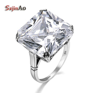 925 Sterling Silver 17*17mm Square Aquamarine Ring For Women Vintage Sparkling Gemstone