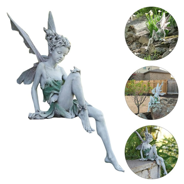 Tudor And Turek Resin Sitting Fairy Statue Garden Ornament Porch Sculpture Yard Craft Landscaping for Home Garden