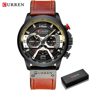 CURREN Casual Sport Watches for Men Blue Top Brand Luxury Military Leather Wrist Watch Man Clock Fashion Chronograph Wristwatch|Quartz Watches|