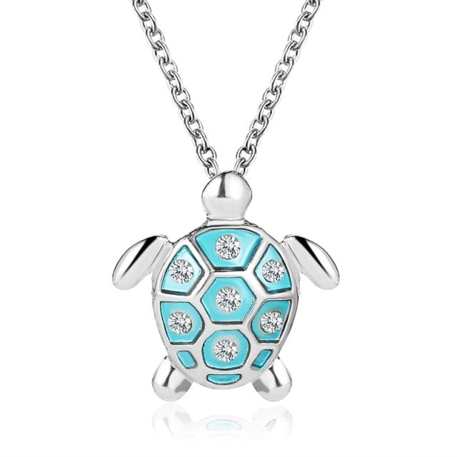 Fashion Blue Opal Sea Turtle Pendant Necklaces for Women Female Animal Wedding Statement Chain Necklace Ocean Beach Jewelry Gift|Pendant Necklaces|