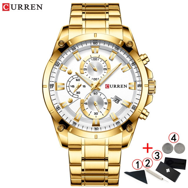 Men Watches Top Brand Luxury Curren Gold Quartz Watch Men 2020 Waterproof Chronograph Golden Male Wristwatch Relogio Masculino|Quartz Watches|