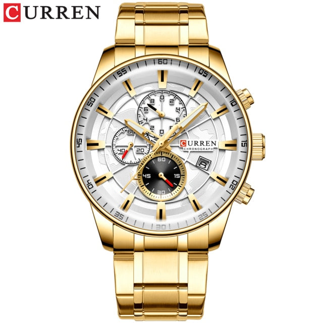 Mens Watches CURREN New Fashion Stainless Steel Top Brand Luxury Casual Chronograph Quartz Wristwatch for Male|Quartz Watches|