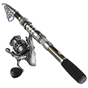 Sougayilang Fishing Rod and Reel Combo Telescopic Fishing Rod Spinning Reel with Free Spool Fishing Hooks Lure Line Bag Full Kit|Rod Combo|