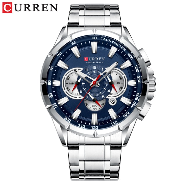 CURREN New Casual Sport Chronograph Men's Watches Stainless Steel Band Wristwatch Big Dial Quartz Clock with Luminous Pointers|Quartz Watches|